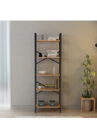 Hera 5 Raflı Metal Dar Kitaplık Atlantik Çam 60cm
