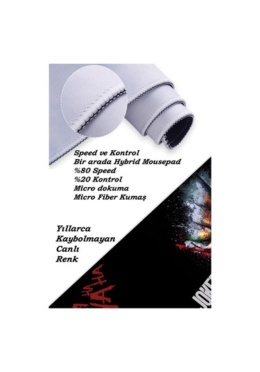 Joker Oyun Gaming Klavye Mouse Pad Kaymaz Taban Kenarları Dikişli Su Geçirmez Masa Matı 70x30 Cm