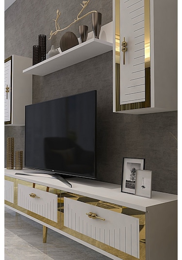 Tvr1801b - Tuna Tv Ünitesi Beyaz Gold 180cm Beyaz