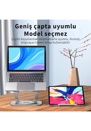 Polham 360 Derece Dönebilen Yükseklik, Açı Ayarlı Notebook, Tablet Standı, Kaydırmaz, Katlanabilir Stand