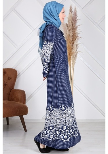 Reis Puantiyeli Lacivert Kadın Tesettür ElbiseLacivert