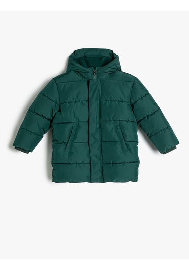 Koton Şişme Mont Kapşonlu Cep Detaylı Yeşil 5wkb00008tw Yeşil