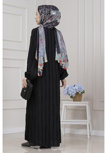 Fırfır Detaylı Rüya Elbise-siyah-5473 Siyah