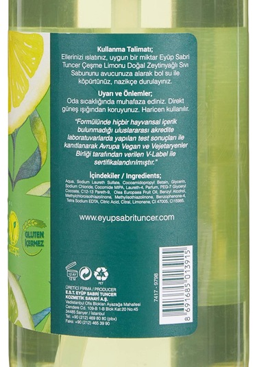 Eyüp Sabri Tuncer Çeşme Limonu Doğal Zeytinyağlı Sıvı Sabun 500 ML