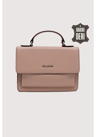 Hakiki Deri Kadın El Çantası Pudra Smr9022 Pudra