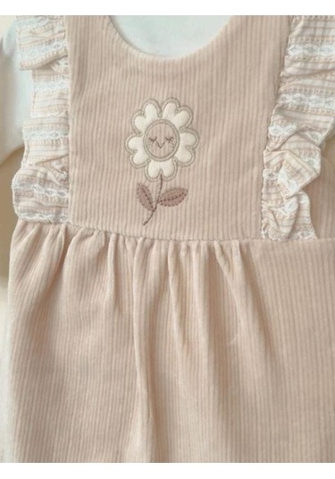 Kız Bebek 2 Li Çiçek İşlemeli Tulum-15270 Bej