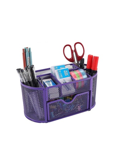 Ganzhoushop Ofis Örgü Kırtasiye Depolama Masaüstü Düzenleyici Kalemlik Çekmeceli Siyah 4-dw Mor