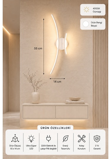 Yumi Modern Led Duvar Apliği Günışığı Beyaz