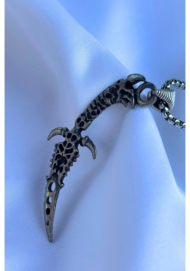 Boynuzlu El İşçiliği Paslanmaz Çelik Zincir Erkek Kolye Gümüş