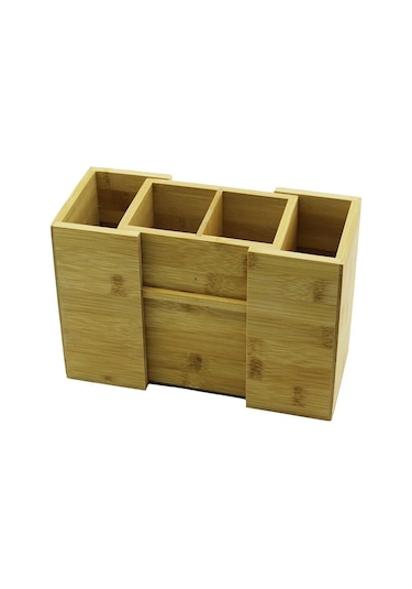 Aç-kapa - 2+2 Bölmeli Tezgah Üstü Bambu - Ahşap Kaşıklık 5365 Çok Renkli