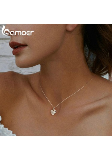 Bamoer 925 Ayar Gümüş Pırıltılı Kalp Kolye Kolye Aşk Boyun Zinciri Kadınlar İçin Yıldönümü Hediyesi Güzel Takı Gümüş