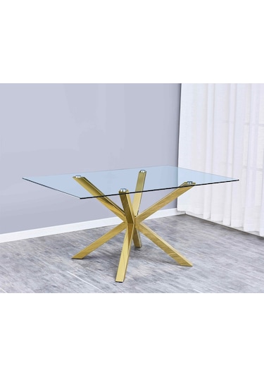 Erika Gold Metal & Cam Dikdörtgen Yemek Masası