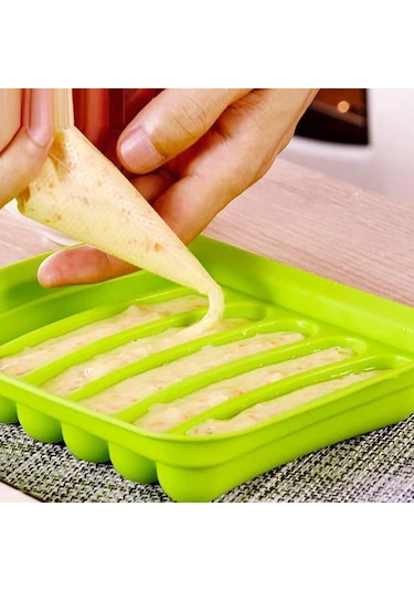 Maxaccess Yeşil 6 Gözlü Silikon Sosis Makinesi Kalıbı Kapaklı Ev Tipi Sosis Kek Pişirme Aleti