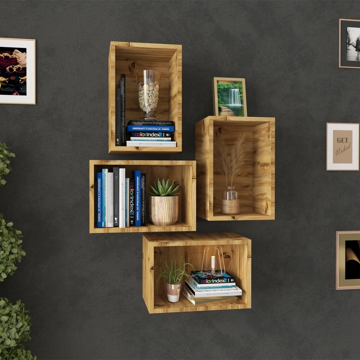 Kitaplık Dikdörtgen Duvar Rafı Arkalıklı Mobilya Takım Atlantik Çam Atlantik Çam