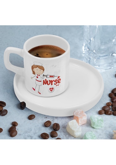 Bk Gift Kişiye Özel Sunum Tabaklı Hemşire Tasarımlı Kahve Fincanı-1, Sevgiliye Hediye, Arkadaşa Hediye, Hemşire Hediye Kobitmeyen137793 Bk Gift
