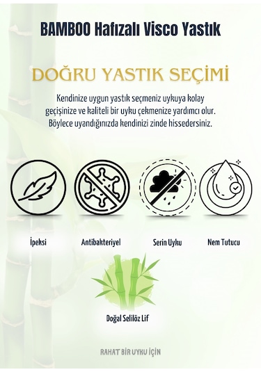 Visco Bamboo Yastık Boyun Fıtığı Boyun Düzleşmesi Destekli Lüks Yastık Taşıma Çantalı