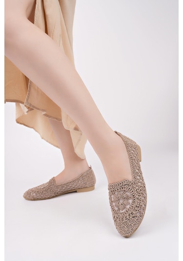 Sr-300 Hasır Babet Günlük Kadın Ayakkabı Ev Babeti Ev Ayakkabısı Vizon
