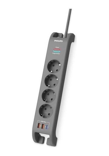 Philips Spn4140ga Akım Korumalı Priz 4'lü + 2x Usb-a 18w + 1x Usb-c 20w - 2m Kablo