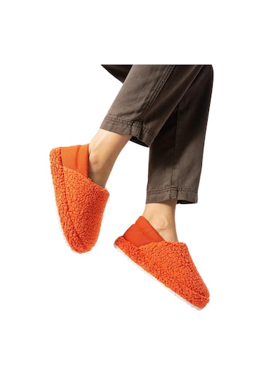 Kadın Lastikli Kaymaz Taban Peluş Havlu Kumaş Ev Ayakkabısı Panduf Turuncu-turuncu Turuncu