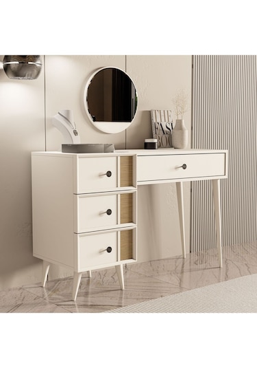 2252 Rose Ahşap Ayaklı Mdf Çerçeveli Makyaj Masası Beyaz-yunus