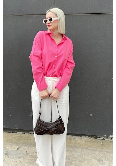 Madmext Mad Girls Fuşya Oversize Gömlek Mg1369 Fuşya