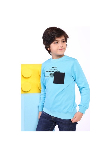 Toontoy Erkek Çocuk Cep Detaylı Baskılı Sweatshirt Mavi
