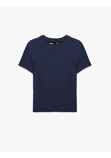 Koton Pamuklu Slim Fit Bisiklet Yaka Kısa Kollu Basic Tişört Lacivert 6sak50472ek