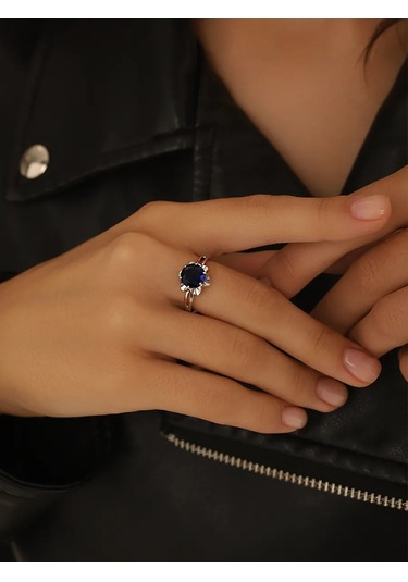 Serebranyj Dom Gümüş "çiçekler" Yüzük Mavi Taşlı 21651797 Gri