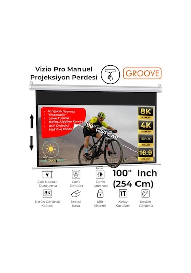 Groove Vizio Pro 100 Inch 220x125cm Blackout Işık Geçirmez Profesyonel Projeksiyon Perdesi