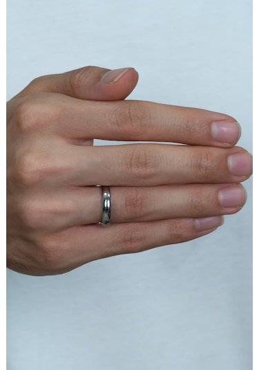 Kişiye Özel İsim Yazılı 4mm Bombeli Parlak Erkek Kadın Çelik Alyans Yüzük Cl18ko Beyaz