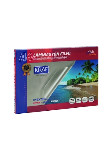 Kraf Laminasyon Filmi Parlak A4 75 Mikron 100'lü