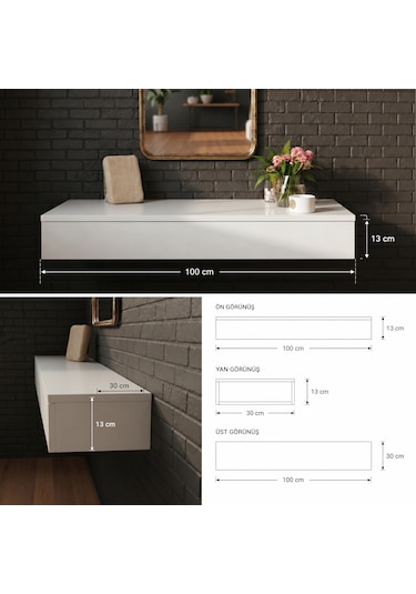 Mdf Makyaj Masası Ve Dresuar 100x30 Cm Çekmeceli Modern Tasarım Beyaz
