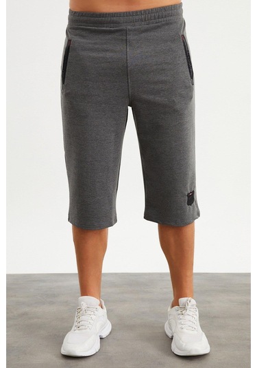 201762 Cep Nakış Detaylı Erkek Kapri-Ant.Melanj Antrasit Melanj