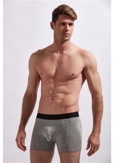 Josejuan 3'Lü Erkek Boxer Koton Likralı Bel Yazılı Lastik 1003-Gri Melanj - Bordo - Indigo