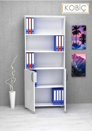 Kobiç Ofis Dosya Dolabı Kilitli Yarım Kapak Suntalam Dolap 80x35x185 Cm Beyaz Beyaz