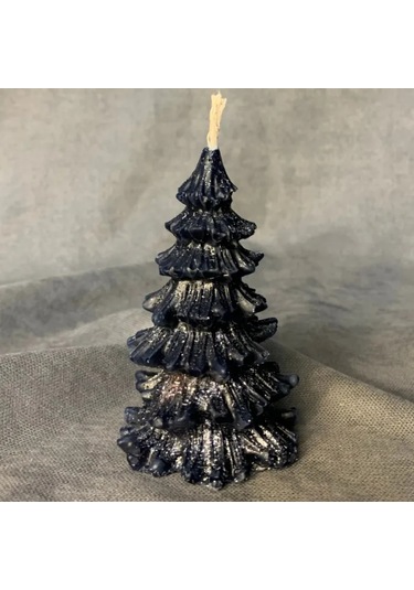 Uretti - Ayşe 7362 - El Yapımı Yılbaşı Temalı Çam Ağacı Şeklinde Dekoratif Lacivert Mum - 5 X 10 Cm Siyah