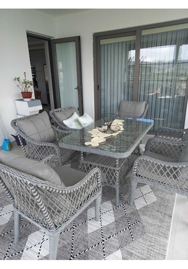 Tu Tienda Medya 6 Sandalyeli Bahçe Balkon Mutfak Masa Takımı,gri Gri