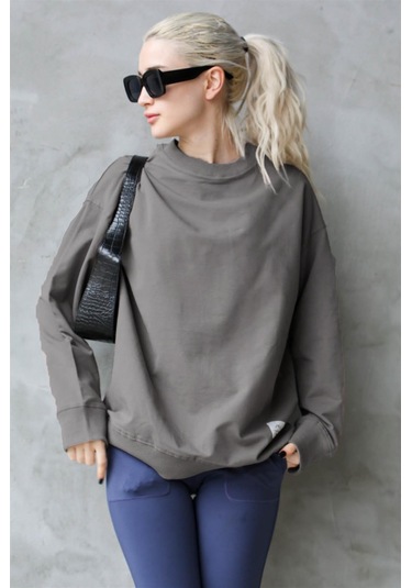Madmext Füme Basic Oversize Kadın Sweatshirt Mg1686 Füme