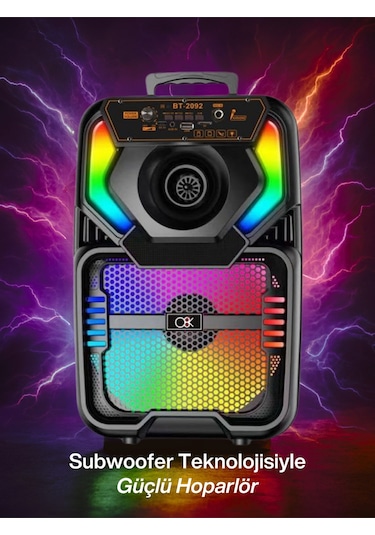 Double 8 Rgb Karaoke Hoparlör Bluetooth Usb Tf Fm Kumandalı Mikrofonlu