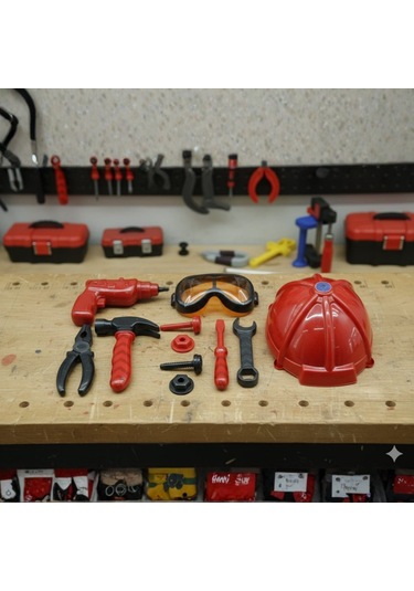 Meslek Setleri - Baretli Tamir Seti 11 Parça - Kırmızı