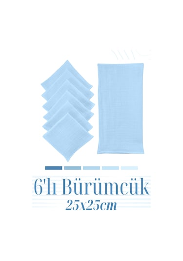Bürümcük 25x25cm Bebek Ağız Bezi Ter Bezi 6'lı Mavi