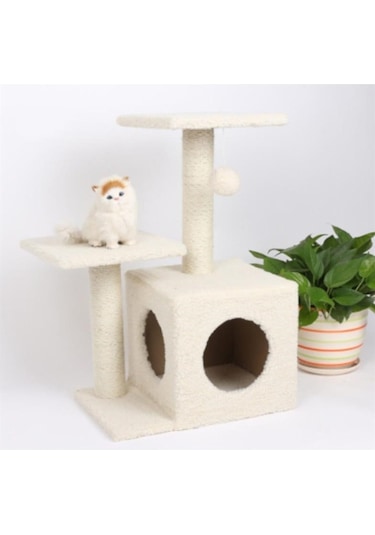 Reyo Pet Çift Basamaklı Yuvalı Kedi Tırmalaması Krem