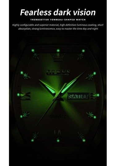 Olevs Top Marka Erkek Kuvars Saat Lüks Elmas Şık Paslanmaz Çelik Tonneau Kadran Su Geçirmez Işıldayan Erkek Kol Saati Altın - Siyah