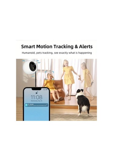 Chuangyinshop White Indoor Cam 1080p Güvenlik Kamerası Ev İçin 360 Derece Dönebilir Gece Görüşlü İnsan Hareket Algılama