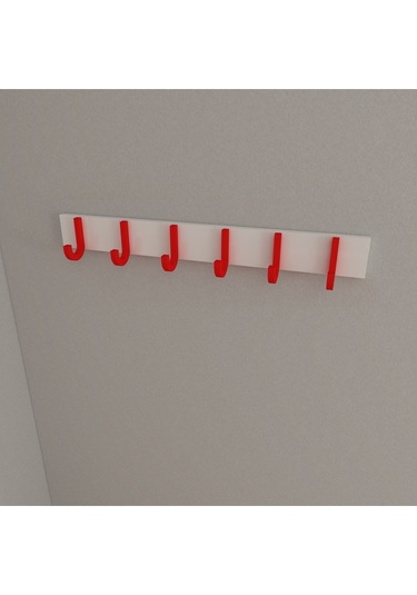 Hepsi3boyutlu Modern Duvar & Kapı Baston Askılık - 6 Adet Kırmızı J Askılık - Model No : 6 Kırmızı