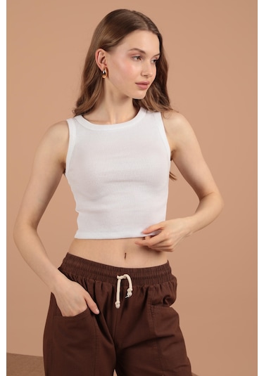 Chıcnhappy Kaşkorse Kumaş Halter Yaka Kadın Bluz Krem - Kadın Krem