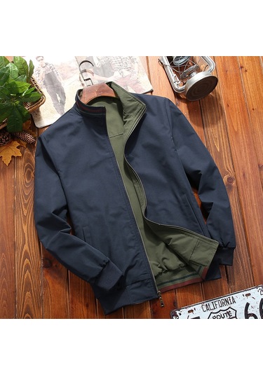 Yeni İş Gündelik Dik Yaka Çift Taraflı Erkek Ceketi Yeşil