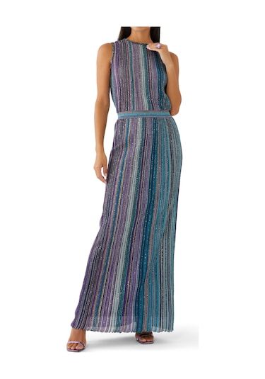 Missoni Payetli Triko Maxi Etek Mavi