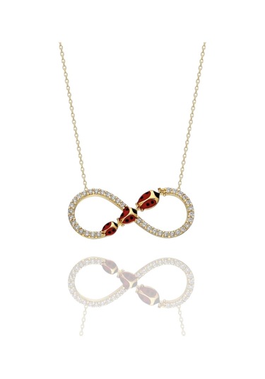 Üç Uğr Böceği Sonsuzluk İçinde Çok Güzel 14 Ayar Altın Kolye Altın