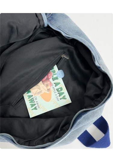 Neevoyu Yumuşak Denim Malzeme İle Büyük Kapasiteli Yıldız Desenli Sırt Çantası - Gradyan Siyah